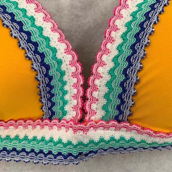 Hula Honey V Neck Crochet Bikini Swimsuit Top Yellow Blue Pink Womens Size‎ S - Picture 3 of 4
